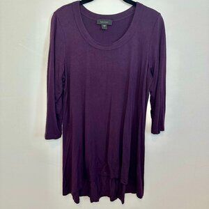 Karen Kane Rich Plum Tunic Top with high/low hem and 3/4 sleeves, Size Large